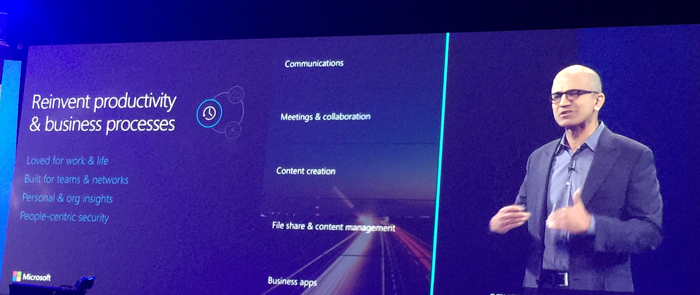 Microsoft CEO Satya Nadella speaking at WPC 2015
