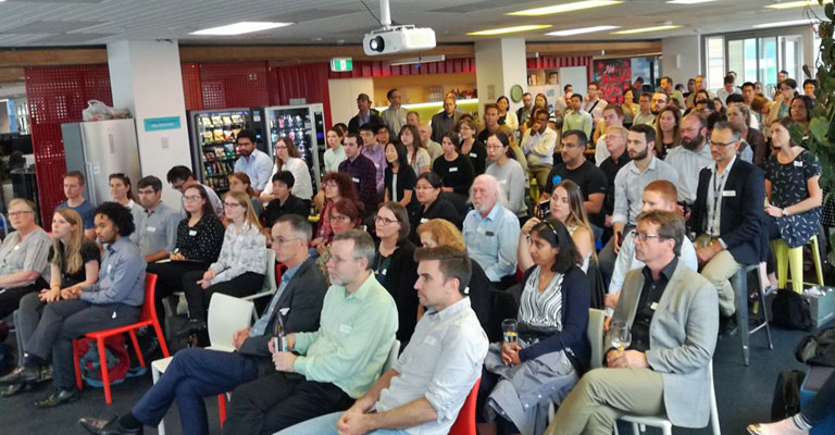 Some of the people attending the Analytics Forum event at the Trade Me offices in Wellington